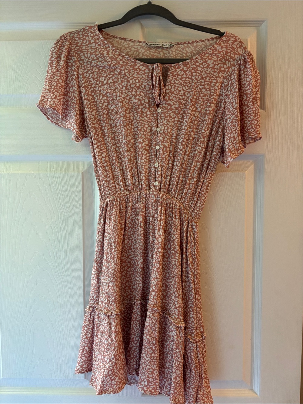 Abercrombie & Fitch Rose Print Tie-Neck Button Mini Dress